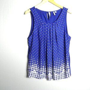 Elle Polka Dot Tank Top Pleated in Front Lined Blue/White Size L